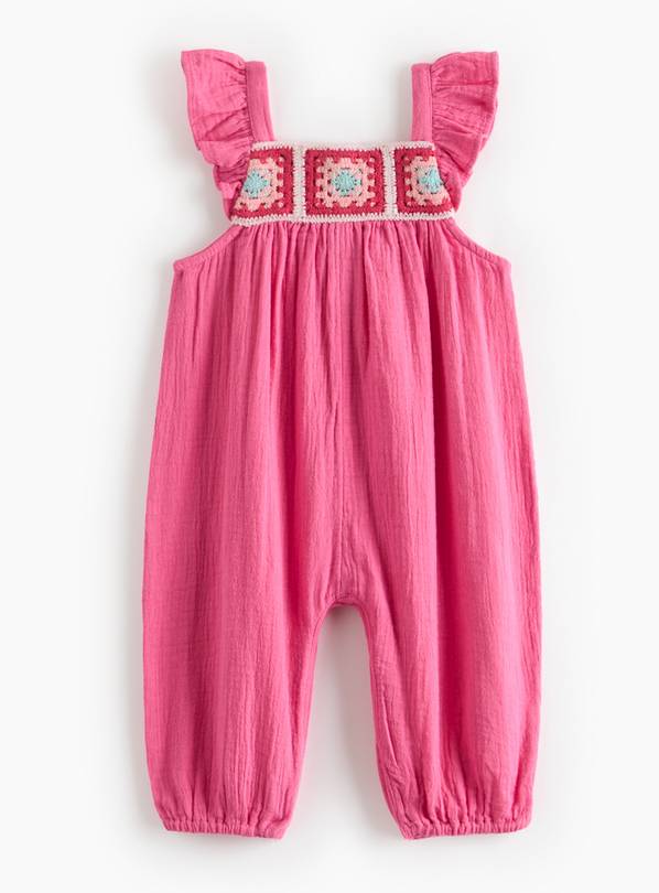 Pink Crochet Woven Romper 12-18 months